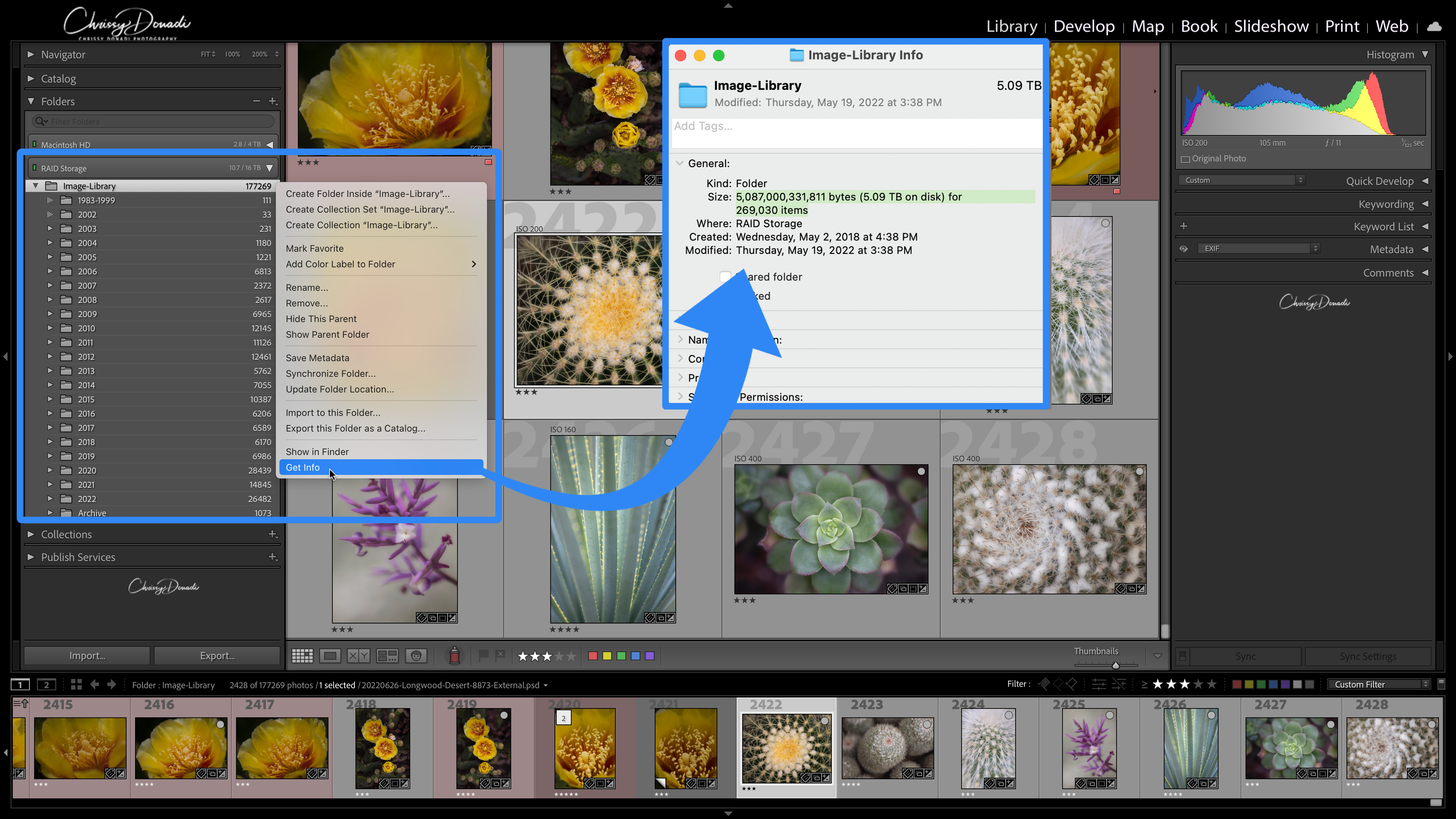 How to find the size of your photo library in Adobe Lightroom