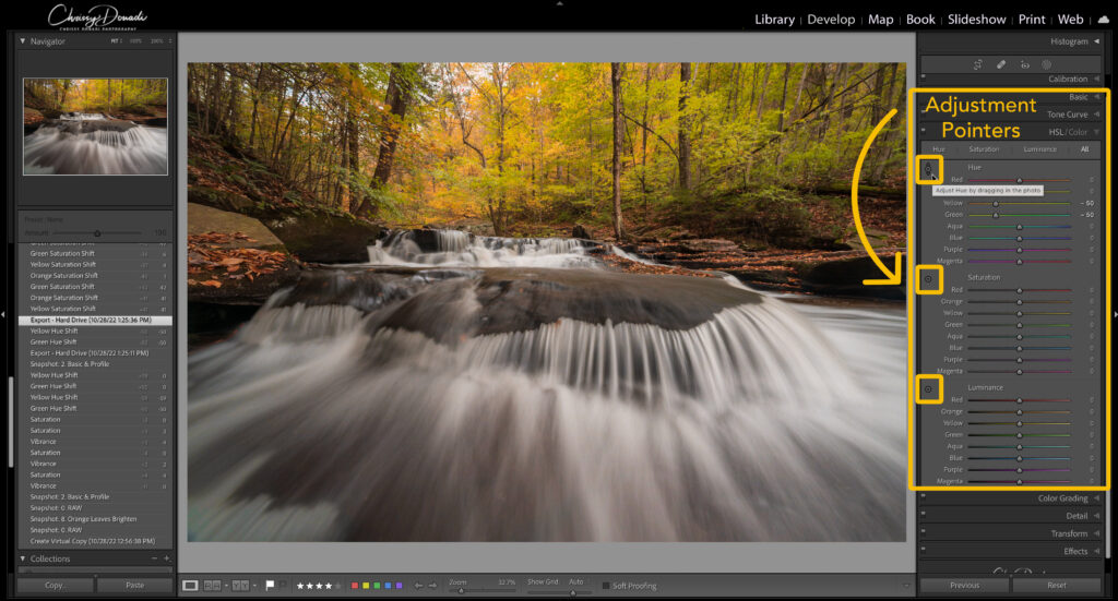 Adjustment Pointer in Lightroom for Fall Photography