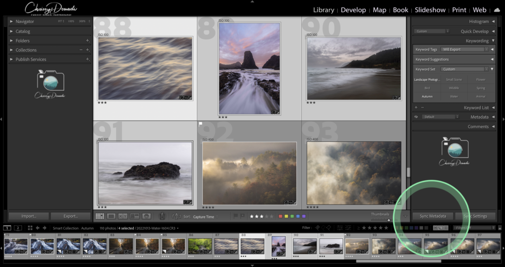 Example how to keyword photos in Lightroom using Sync Metadata 