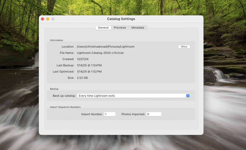 Change your catalog settings in Lightroom to back up your Adobe Lightroom catalog every time Lightroom exits